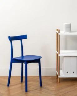 Nine Skinny side chair, blue stained ash