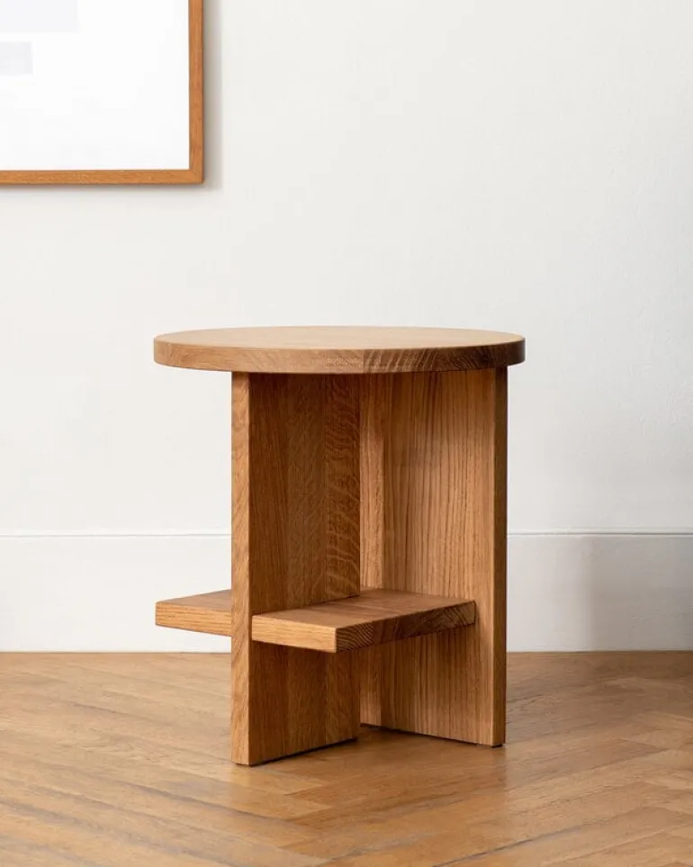 Nine Tee side table, rectangular, matt lacquered oak