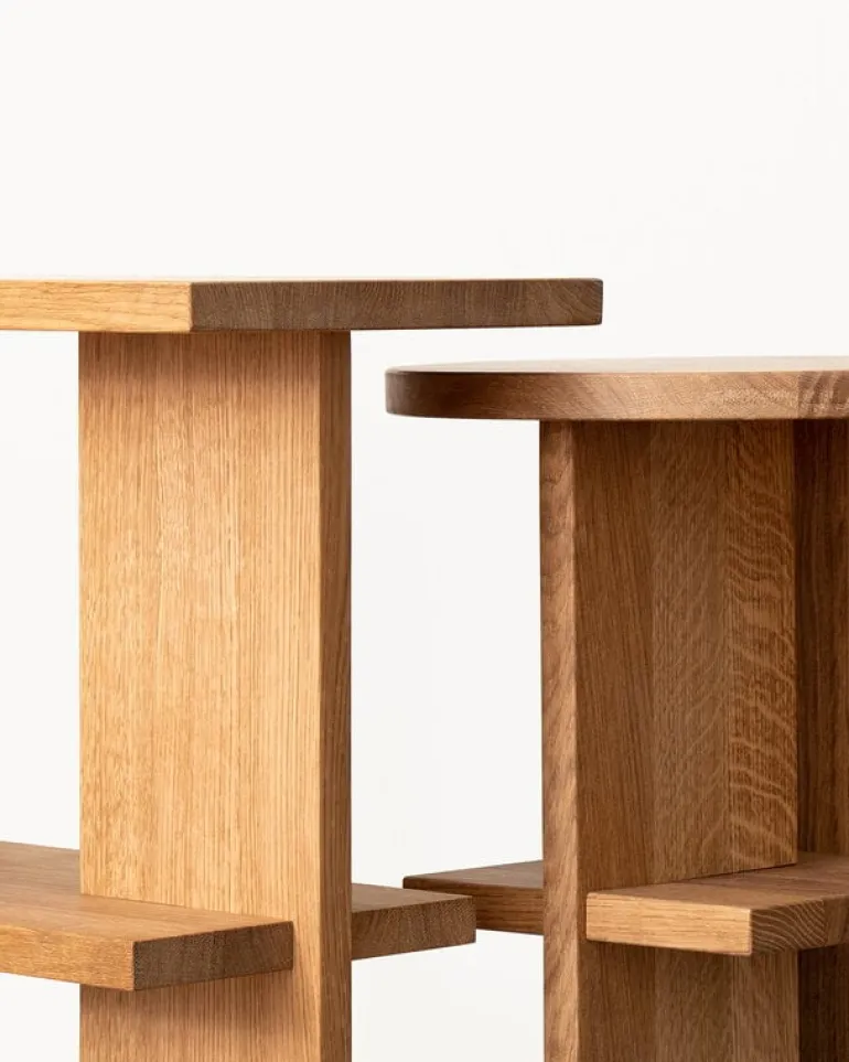 Nine Tee side table, rectangular, matt lacquered oak