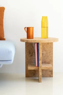 Nine Tee side table, round, natural cork