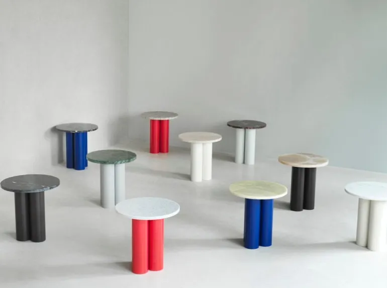 Normann Copenhagen Dit table, bright red - Portoro Gold marble