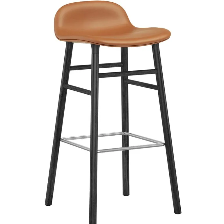Normann Copenhagen Form bar stool, 75 cm, black oak - brandy leather Ultra