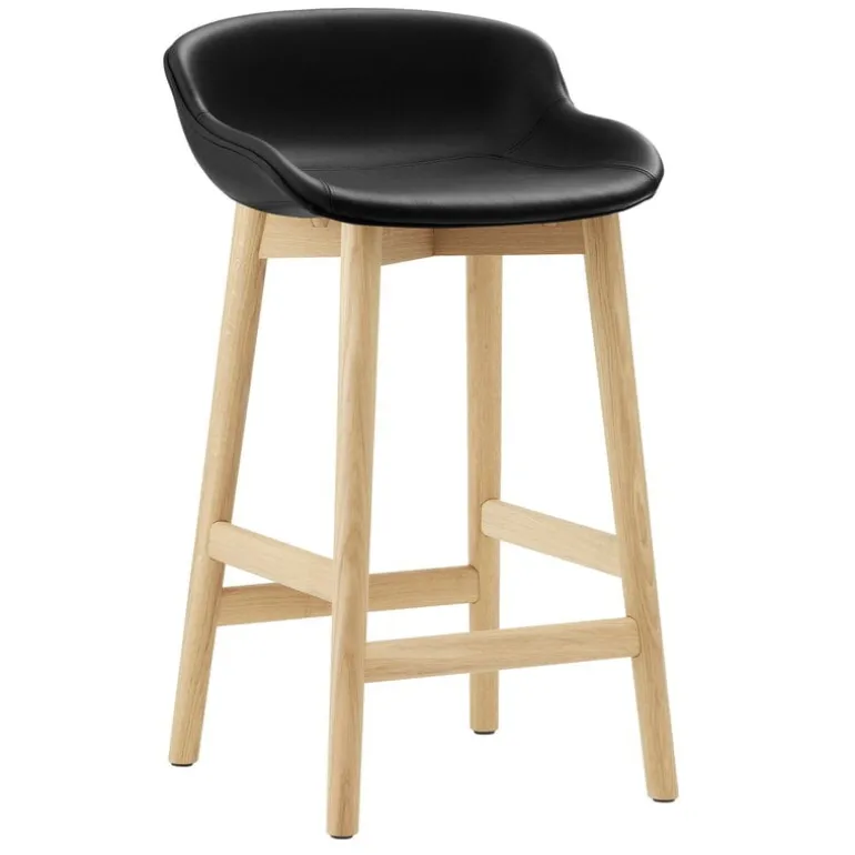 Normann Copenhagen Hyg bar stool, 65 cm, oak - black leather Ultra