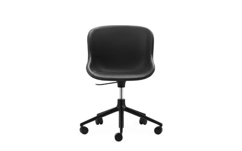 Normann Copenhagen Hyg chair with 5 wheels, swivel, black - black leather Ultra