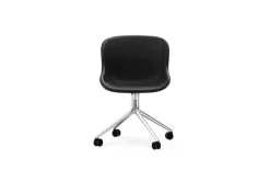 Normann Copenhagen Hyg chair with 4 wheels, swivel, aluminium - black leather Ultra