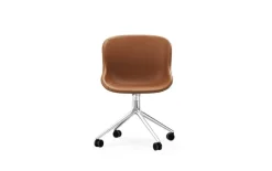 Normann Copenhagen Hyg chair with 4 wheels, swivel, aluminium - brandy leather Ultr
