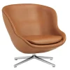 Normann Copenhagen Hyg lounge chair, low, swivel and tilt, aluminium-brandy leather