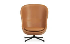 Normann Copenhagen Hyg lounge chair, high, swivel and tilt, black - brandy leather