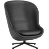 Normann Copenhagen Hyg lounge chair, high, swivel and tilt, black - black leather
