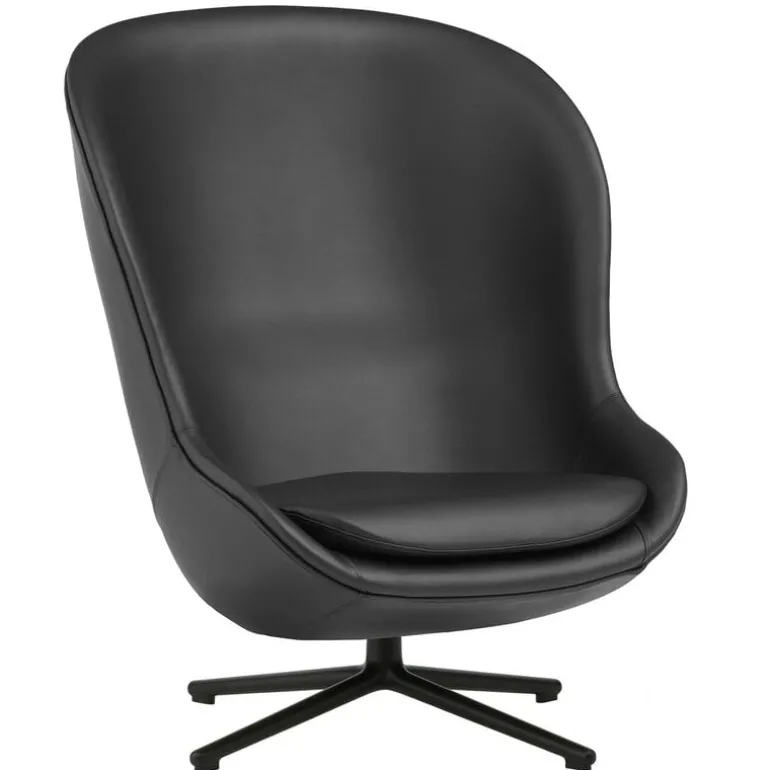 Normann Copenhagen Hyg lounge chair, high, swivel and tilt, black - black leather