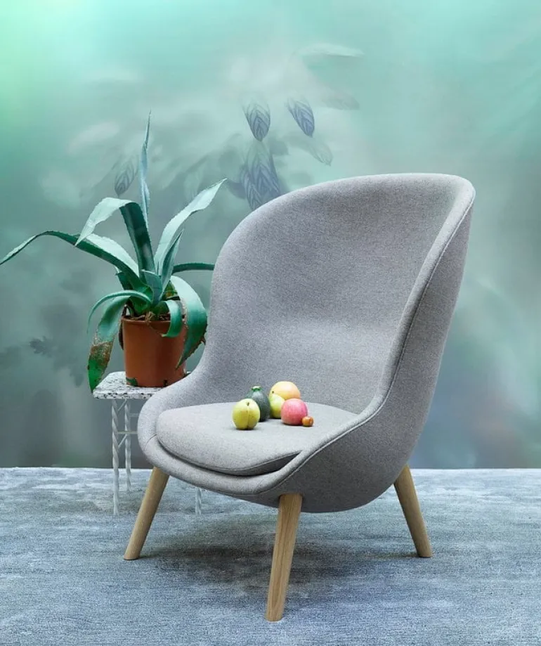 Normann Copenhagen Hyg lounge chair, high, oak - Main Line Flax 26