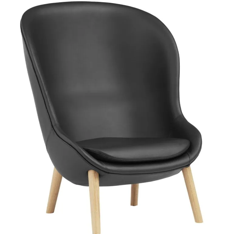 Normann Copenhagen Hyg lounge chair, high, oak - black leather Ultra