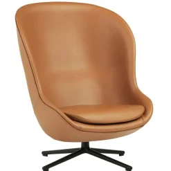 Normann Copenhagen Hyg lounge chair, high, swivel, black - brandy leather Ultra