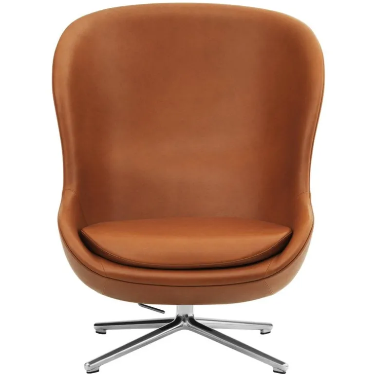 Normann Copenhagen Hyg lounge chair high, swivel, aluminium - brandy leather Ultra