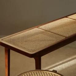 NORR11 Le Roi bench, dark smoked ash - rattan