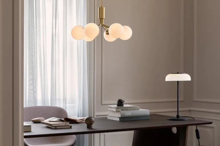 Nuura Apiales 6 pendant, brushed brass - opal white