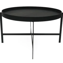 OX Denmarq Deck table 80 cm, black leather - wood - black
