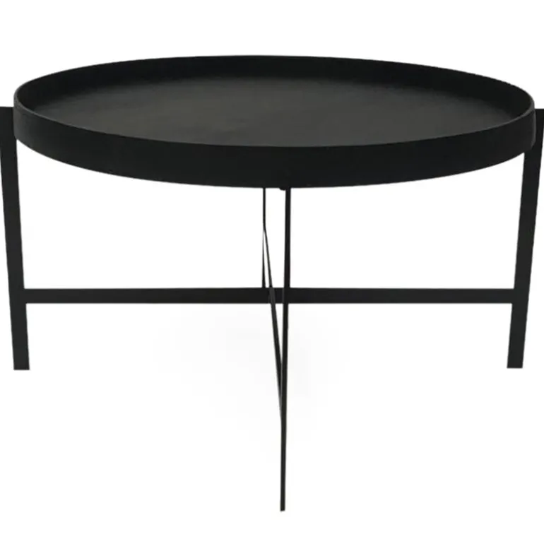 OX Denmarq Deck table 80 cm, black leather - wood - black