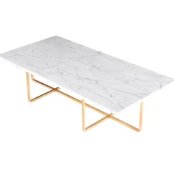 OX Denmarq Ninety table, large, white marble - brass