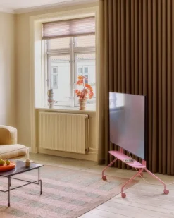 Pedestal Moon Rollin' TV stand, bubble gum