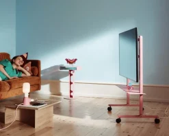 Pedestal Straight Rollin' TV stand, bubble gum