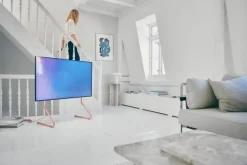 Pedestal Sway TV stand, dusty rose