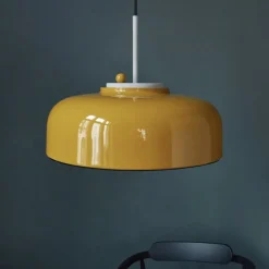 PLEASE WAIT to be SEATED Podgy pendant, turmeric yellow