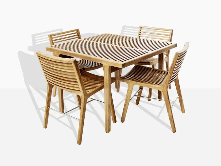 Sibast RIB dining table, 100 x 100 cm, teak - stainless steel