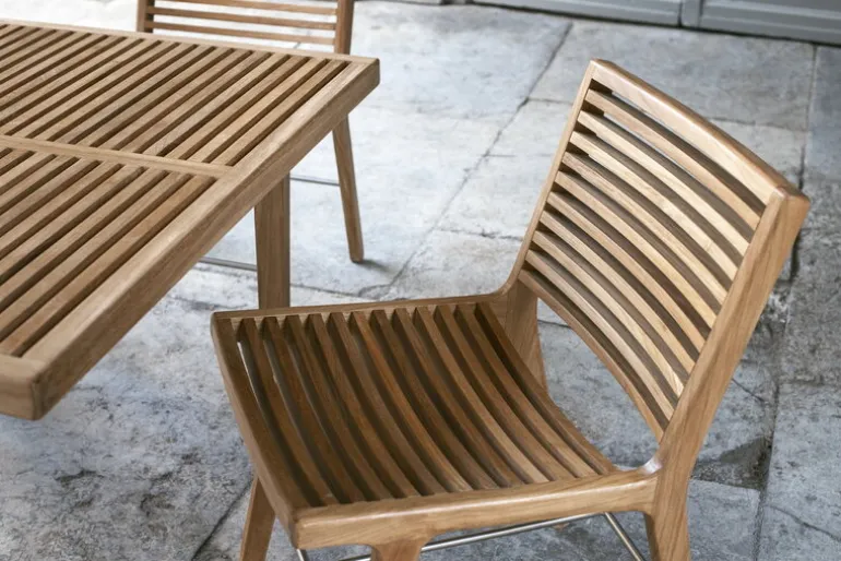 Sibast RIB dining table, 100 x 100 cm, teak - stainless steel