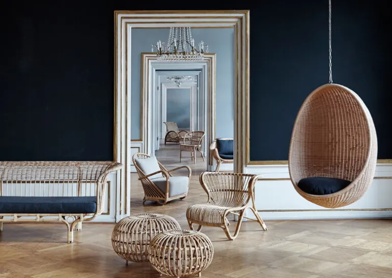 Sika-Design Hanging Egg Exterior chair, natural - white cushion