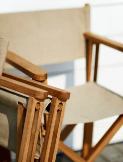 Skargaarden Kryss lounge chair, teak - beige Sunbrella Heritage