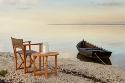 Skargaarden Kryss lounge chair, teak - beige Sunbrella Heritage