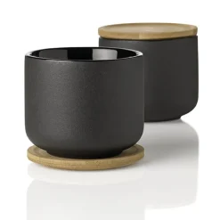 Stelton Theo tea cup with coaster, black