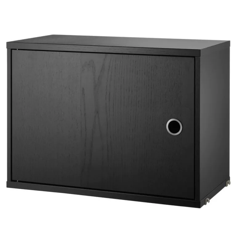 String Furniture String cabinet with swing door, 58 x 30 cm, black stained ash