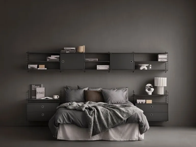 String Furniture String cabinet with swing door, 58 x 30 cm, dark grey