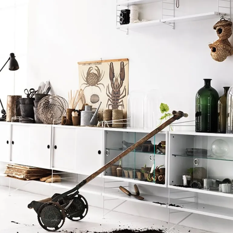 String Furniture String display cabinet w/ sliding glass doors, 78 x 30 cm, white