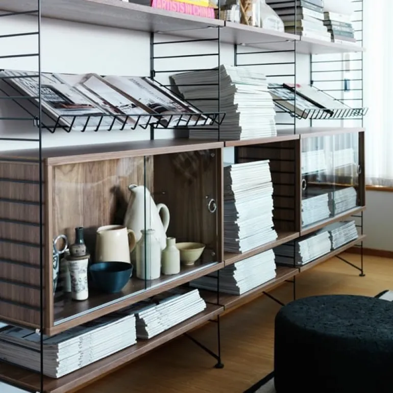 String Furniture String display cabinet w/ sliding glass doors, 78x30 cm, walnut