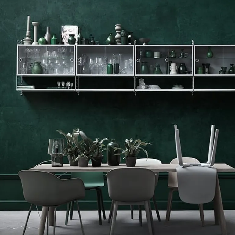 String Furniture String display cabinet w/ sliding glass doors, 78 x 30 cm, grey