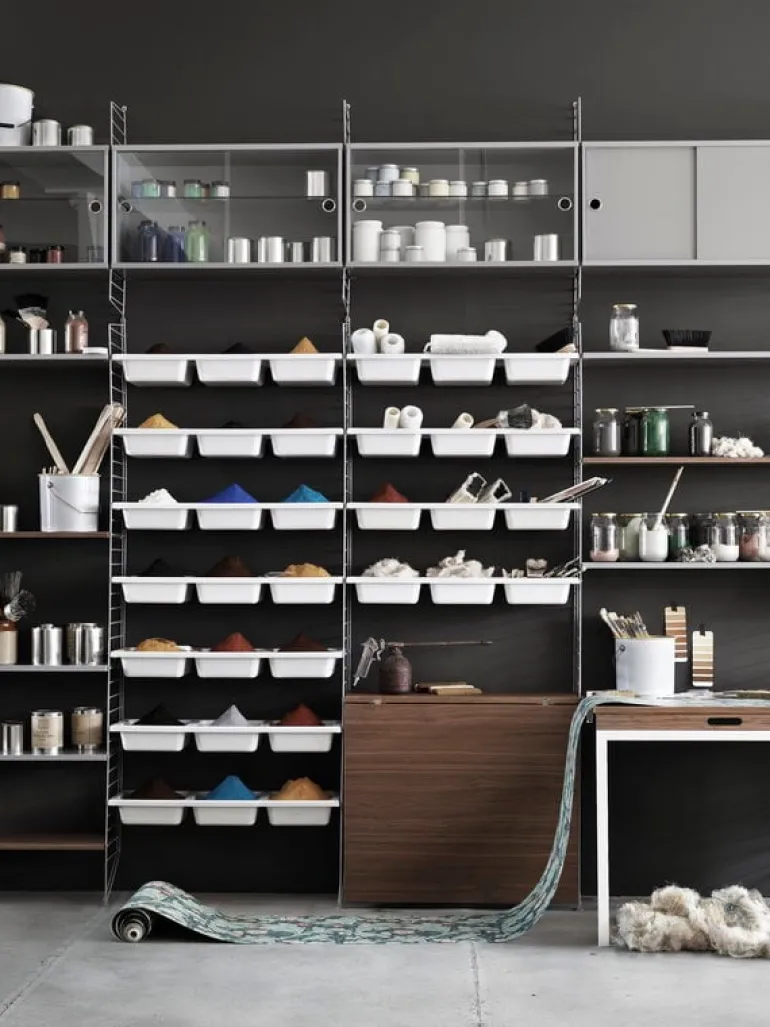 String Furniture String display cabinet w/ sliding glass doors, 78 x 30 cm, grey