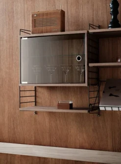 String Furniture String display cabinet with swing glass door, 58 x 30 cm, walnut