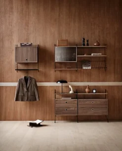 String Furniture String display cabinet with swing glass door, 58 x 30 cm, walnut