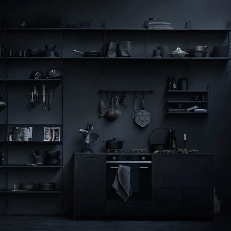 String Furniture String shelf 58 x 30 cm, 3-pack, black stained ash