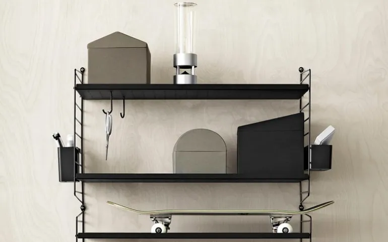 String Furniture String shelf 58 x 30 cm, 3-pack, black stained ash