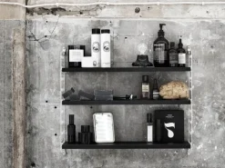 String Furniture String shelf 58 x 20 cm, 3-pack, black stained ash