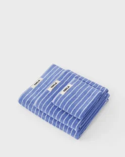 Tekla Guest towel, clear blue stripes