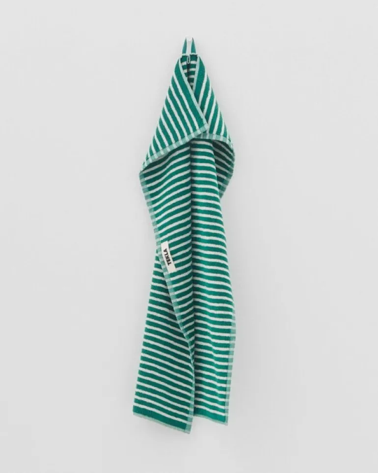 Tekla Guest towel, teal green stripes