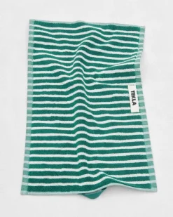 Tekla Guest towel, teal green stripes