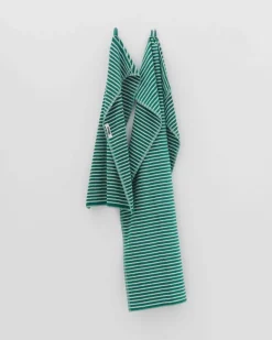 Tekla Guest towel, teal green stripes