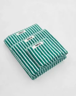 Tekla Guest towel, teal green stripes