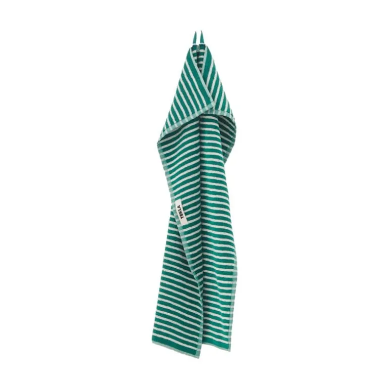Tekla Hand towel, teal green stripes